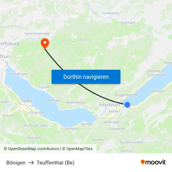 Bönigen to Teuffenthal (Be) map