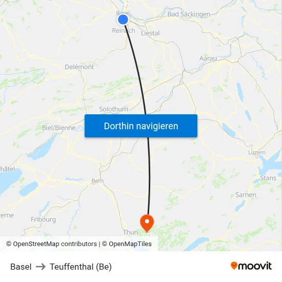 Basel to Teuffenthal (Be) map