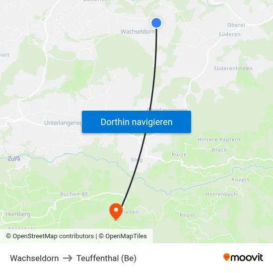 Wachseldorn to Teuffenthal (Be) map