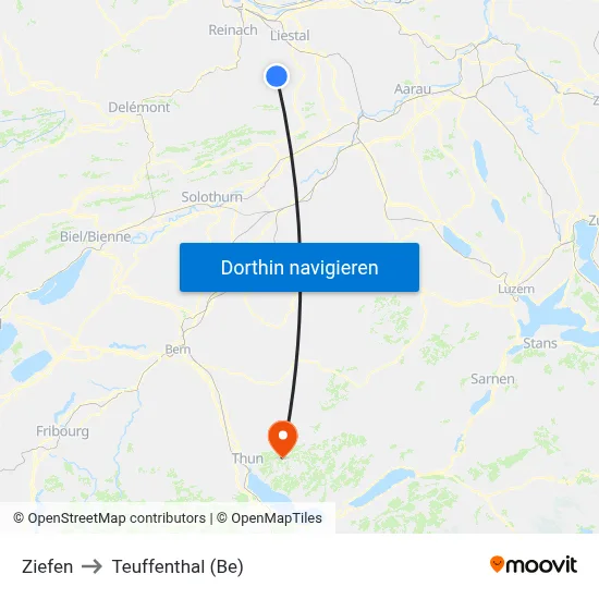 Ziefen to Teuffenthal (Be) map