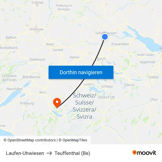 Laufen-Uhwiesen to Teuffenthal (Be) map