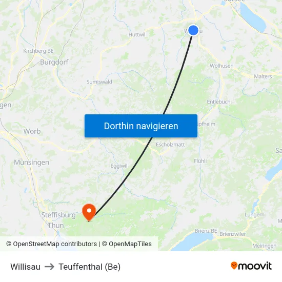 Willisau to Teuffenthal (Be) map