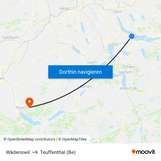 Wädenswil to Teuffenthal (Be) map
