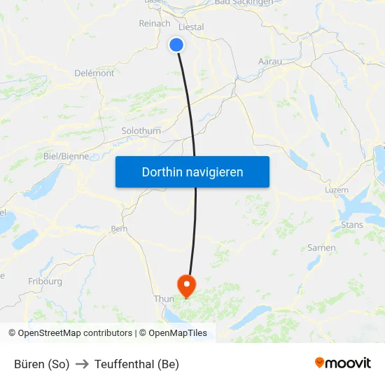 Büren (So) to Teuffenthal (Be) map