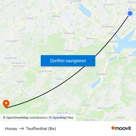 Honau to Teuffenthal (Be) map