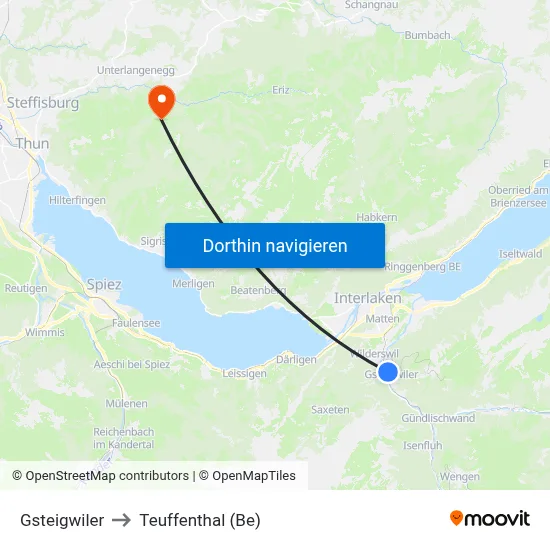 Gsteigwiler to Teuffenthal (Be) map