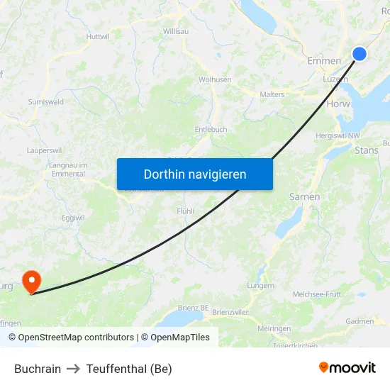 Buchrain to Teuffenthal (Be) map