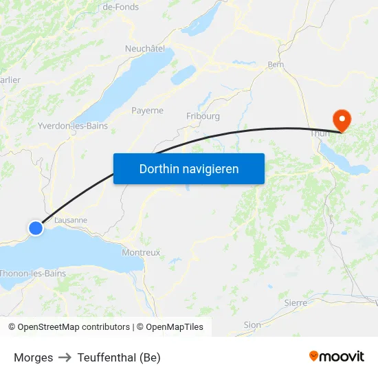 Morges to Teuffenthal (Be) map