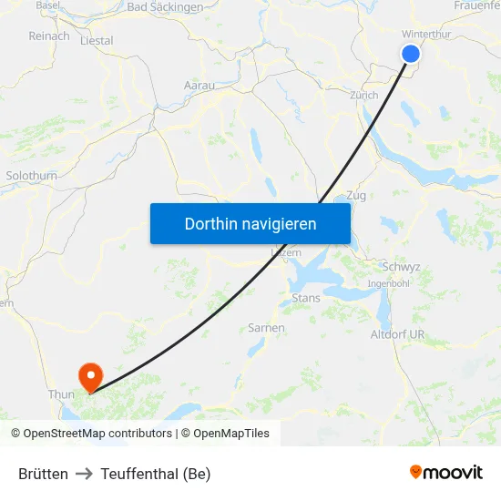 Brütten to Teuffenthal (Be) map