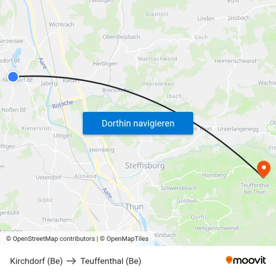 Kirchdorf (Be) to Teuffenthal (Be) map