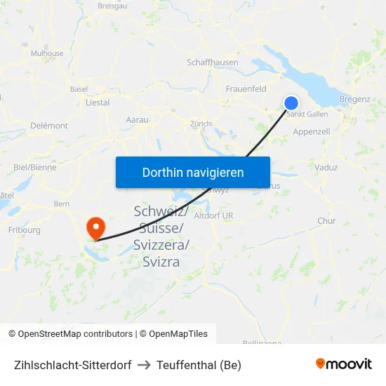 Zihlschlacht-Sitterdorf to Teuffenthal (Be) map