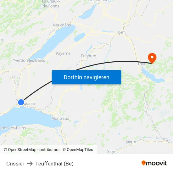 Crissier to Teuffenthal (Be) map