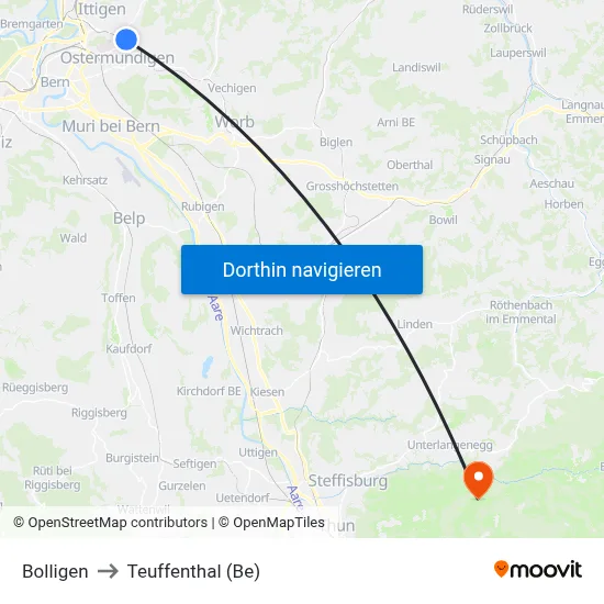 Bolligen to Teuffenthal (Be) map