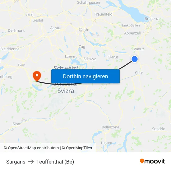 Sargans to Teuffenthal (Be) map