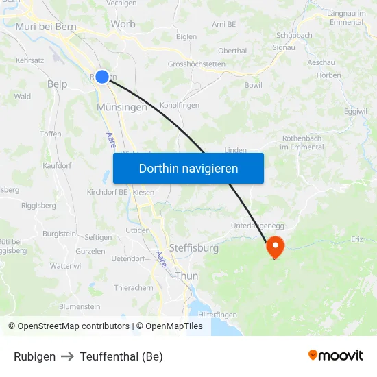 Rubigen to Teuffenthal (Be) map