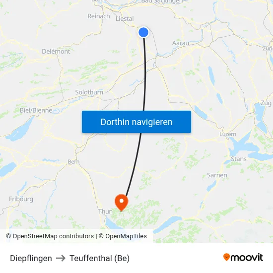 Diepflingen to Teuffenthal (Be) map