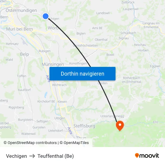 Vechigen to Teuffenthal (Be) map
