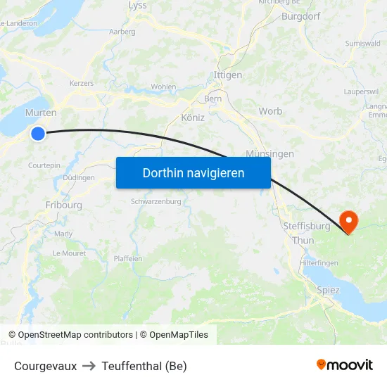 Courgevaux to Teuffenthal (Be) map