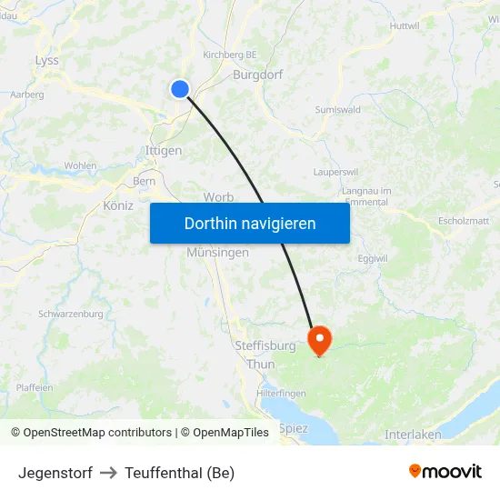 Jegenstorf to Teuffenthal (Be) map