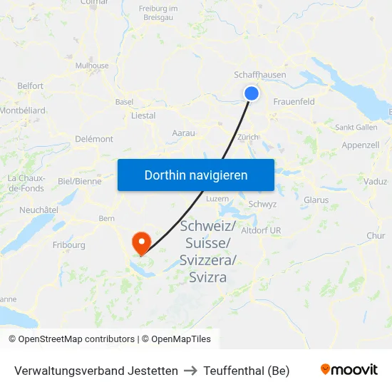 Verwaltungsverband Jestetten to Teuffenthal (Be) map