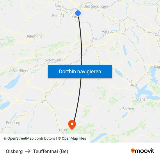 Olsberg to Teuffenthal (Be) map