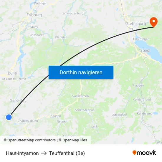 Haut-Intyamon to Teuffenthal (Be) map