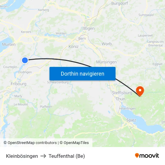 Kleinbösingen to Teuffenthal (Be) map