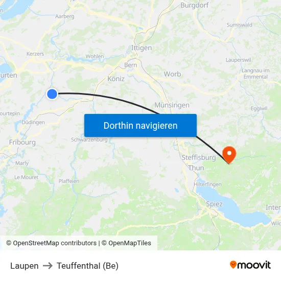 Laupen to Teuffenthal (Be) map
