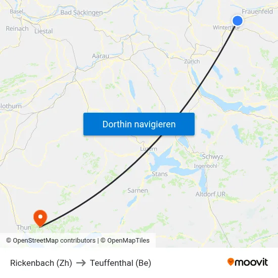 Rickenbach (Zh) to Teuffenthal (Be) map