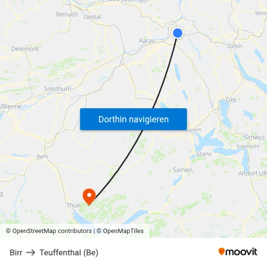 Birr to Teuffenthal (Be) map