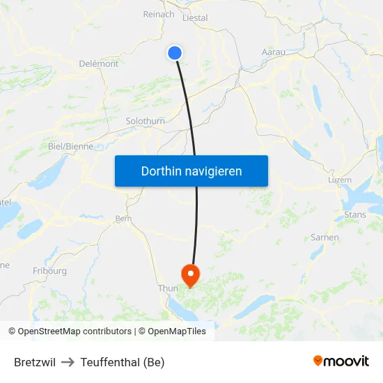 Bretzwil to Teuffenthal (Be) map