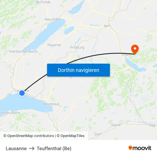 Lausanne to Teuffenthal (Be) map