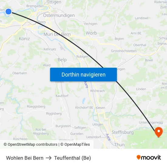 Wohlen Bei Bern to Teuffenthal (Be) map