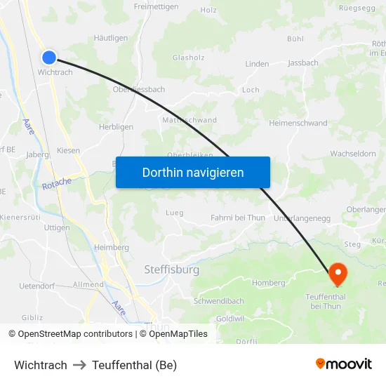 Wichtrach to Teuffenthal (Be) map