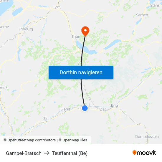 Gampel-Bratsch to Teuffenthal (Be) map