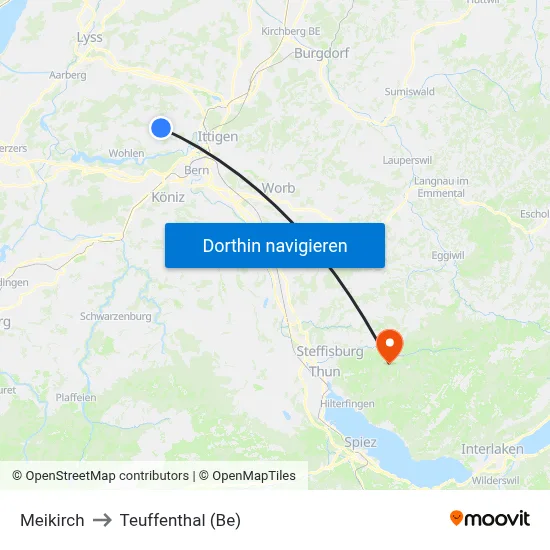 Meikirch to Teuffenthal (Be) map