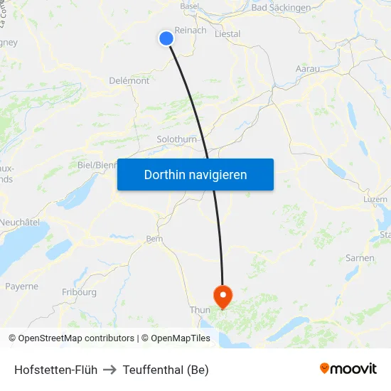 Hofstetten-Flüh to Teuffenthal (Be) map