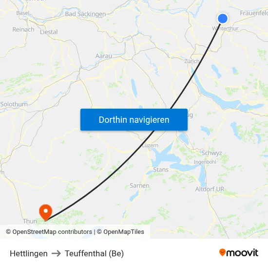 Hettlingen to Teuffenthal (Be) map