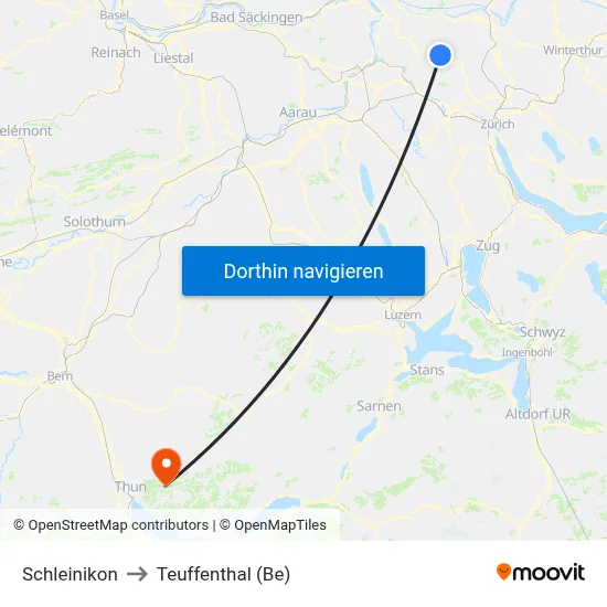 Schleinikon to Teuffenthal (Be) map