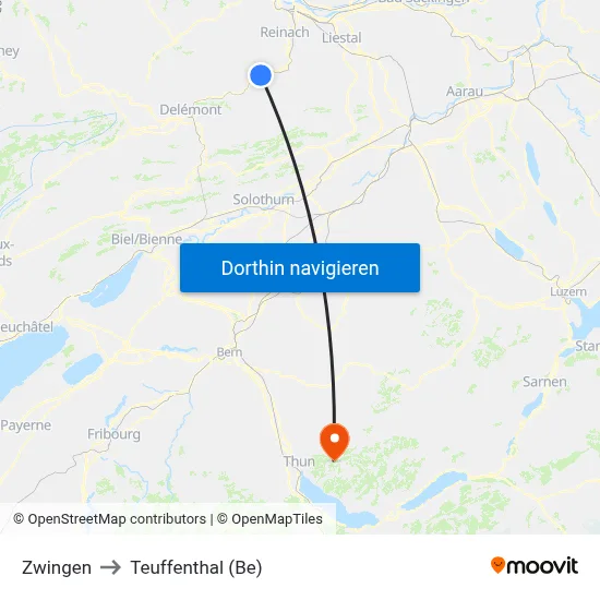 Zwingen to Teuffenthal (Be) map