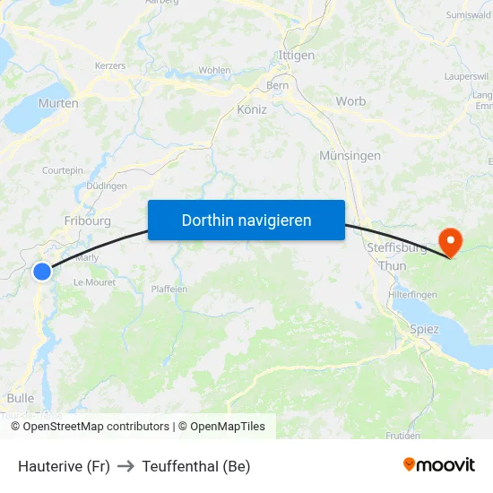 Hauterive (Fr) to Teuffenthal (Be) map