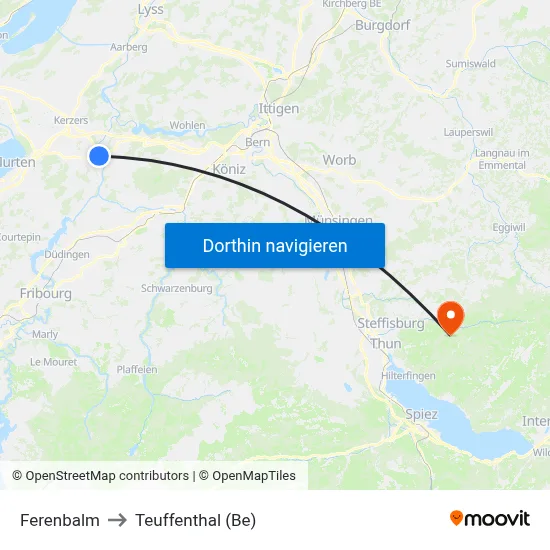 Ferenbalm to Teuffenthal (Be) map