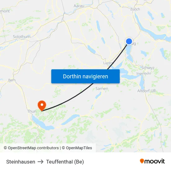 Steinhausen to Teuffenthal (Be) map
