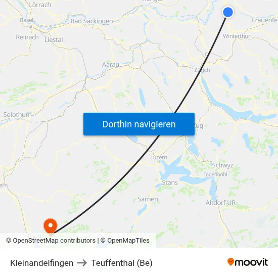 Kleinandelfingen to Teuffenthal (Be) map