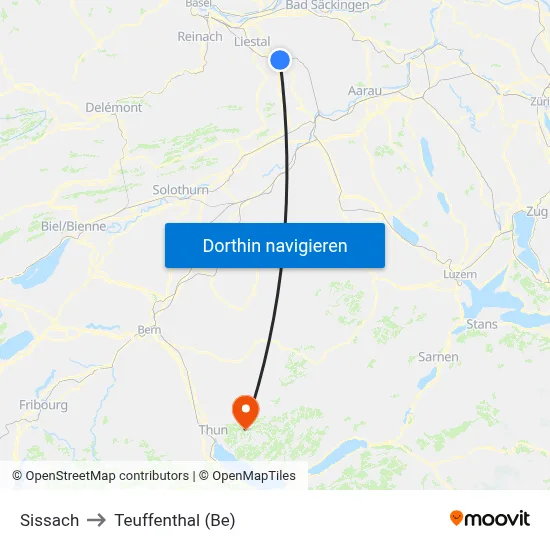 Sissach to Teuffenthal (Be) map