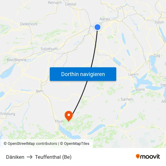 Däniken to Teuffenthal (Be) map