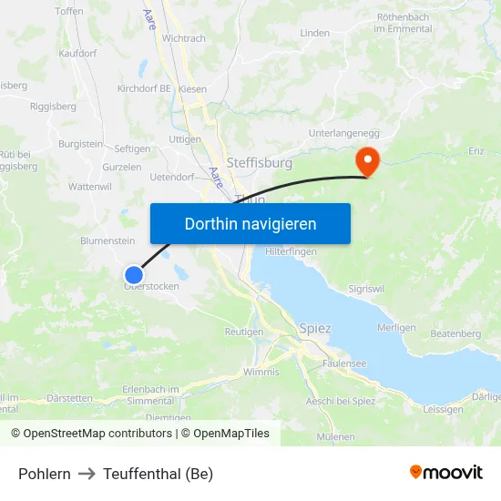 Pohlern to Teuffenthal (Be) map