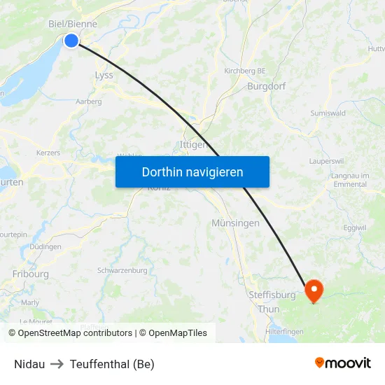 Nidau to Teuffenthal (Be) map