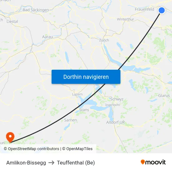 Amlikon-Bissegg to Teuffenthal (Be) map