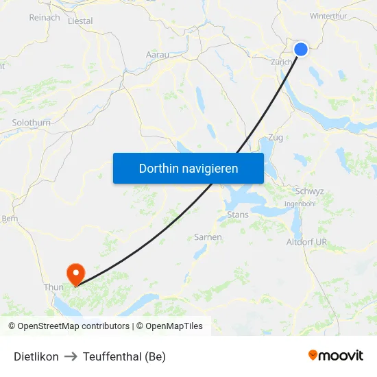 Dietlikon to Teuffenthal (Be) map